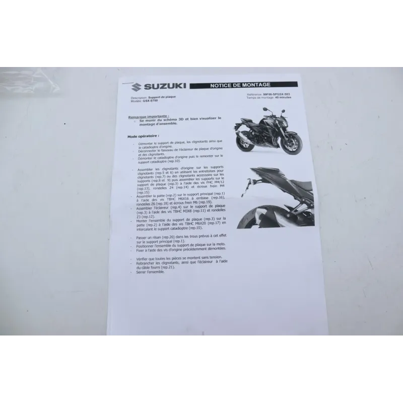 Support de plaque et eclairage SUZUKI GSXS 750 2017 - 2021