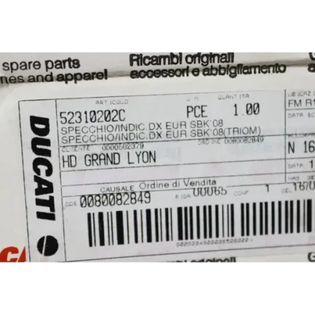 Retro droit DUCATI SUPERBIKE 848 2008 - 2010