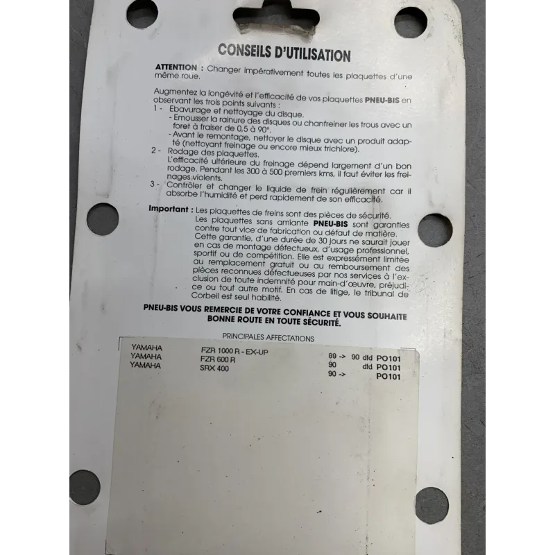 Plaquettes de frein avant YAMAHA FZR 1000 1989-1990