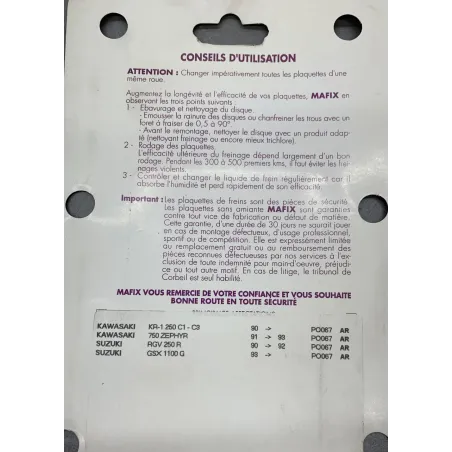 Plaquettes de frein arriere SUZUKI RGV 250 1991-1996