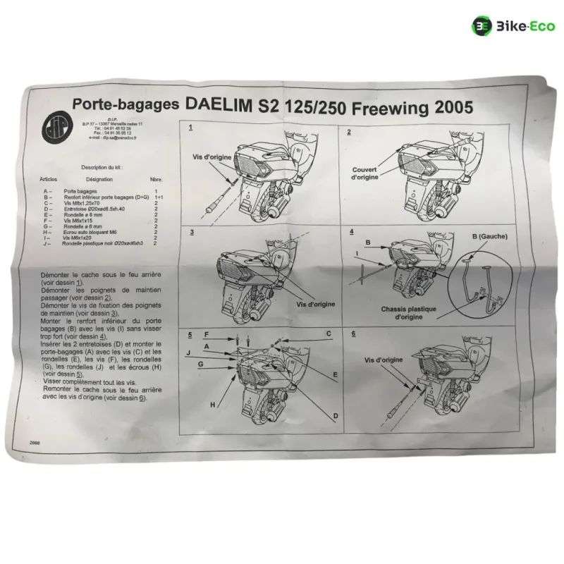 Porte paquets arriere DAELIM S2 SQ 125 FI 2007-2012