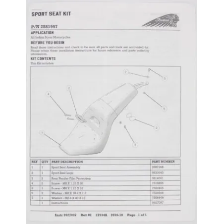 Selle INDIAN SCOUT 1133 2015-2024