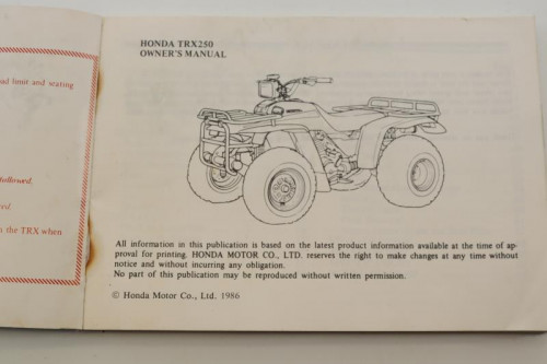 Manuel d'utilisation HONDA 250 TRX 1986 - 1987